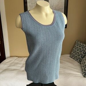 Akris Punto Blue Patterned Scoop Neck Sleeveless Bodycon Tank
